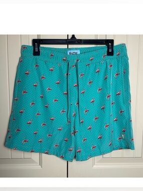 Malibu Beach Club Swim Shorts Men’s Medium Turquoise Flamingo Board Trunks